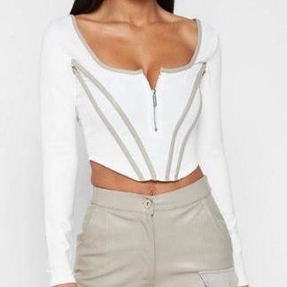 Maniere De Voir Ribbed long sleeve corset top